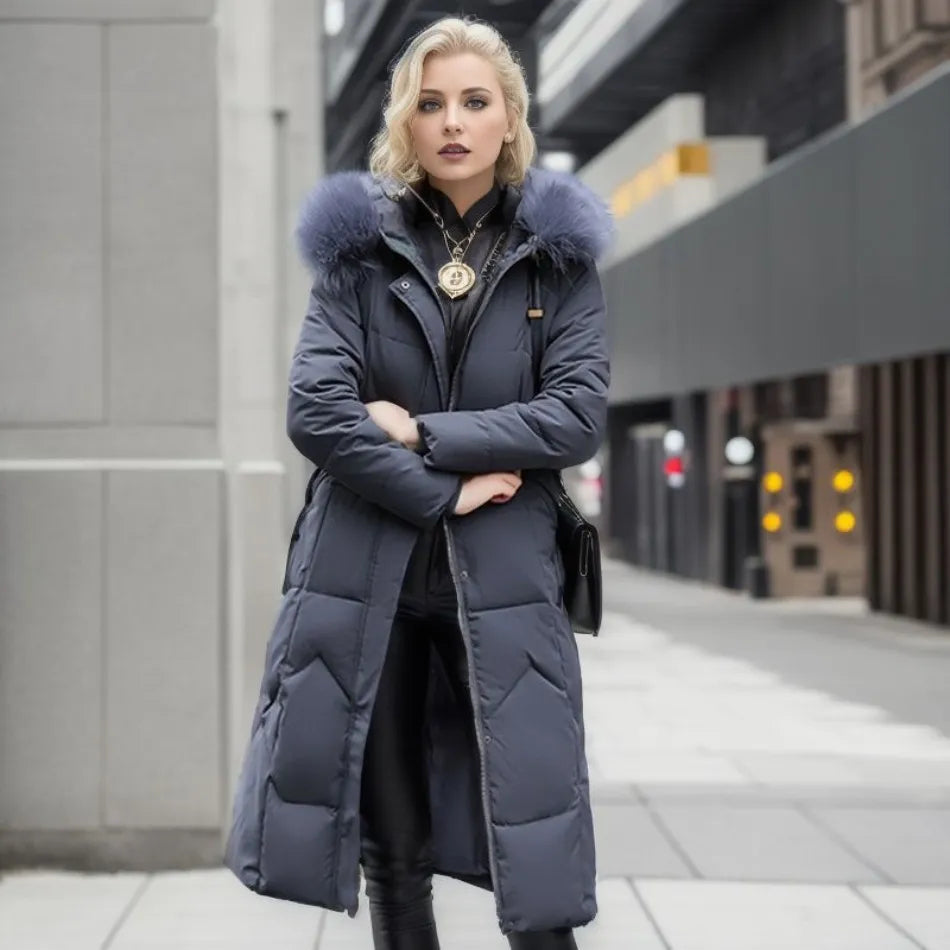 Women's Hooded Quilted Casual Coat in Navy