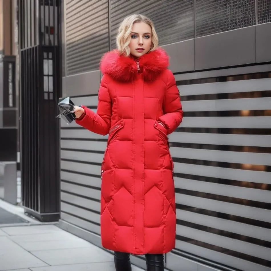 Women's Hooded Quilted Casual Coat in Red