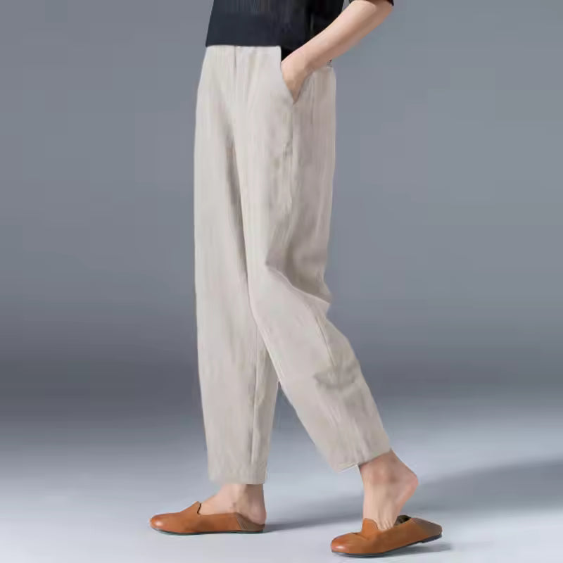 Women's Tapered Casual Trousers in Beige