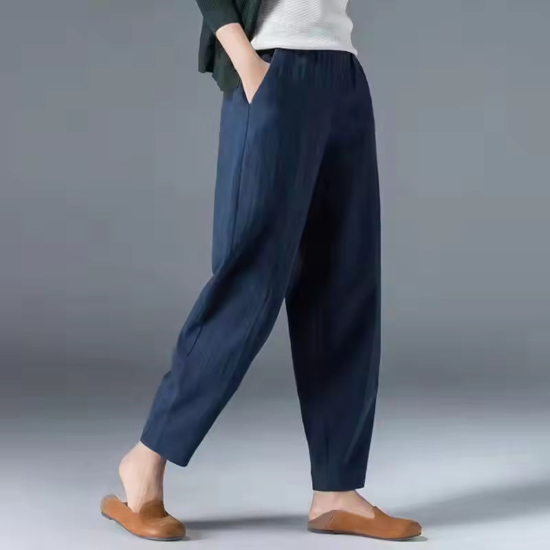 Women's Tapered Casual Trousers in Navy