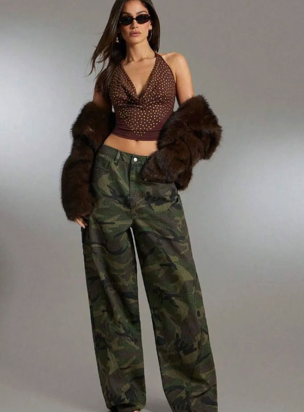 Women's Wide-Leg Barrel Casual Trousers in Dark Green