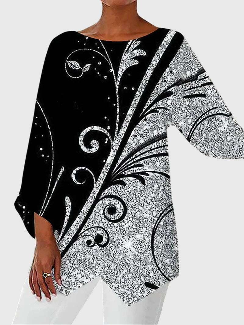 Asymmetric Crossover Hem Casual Blouse in Silver