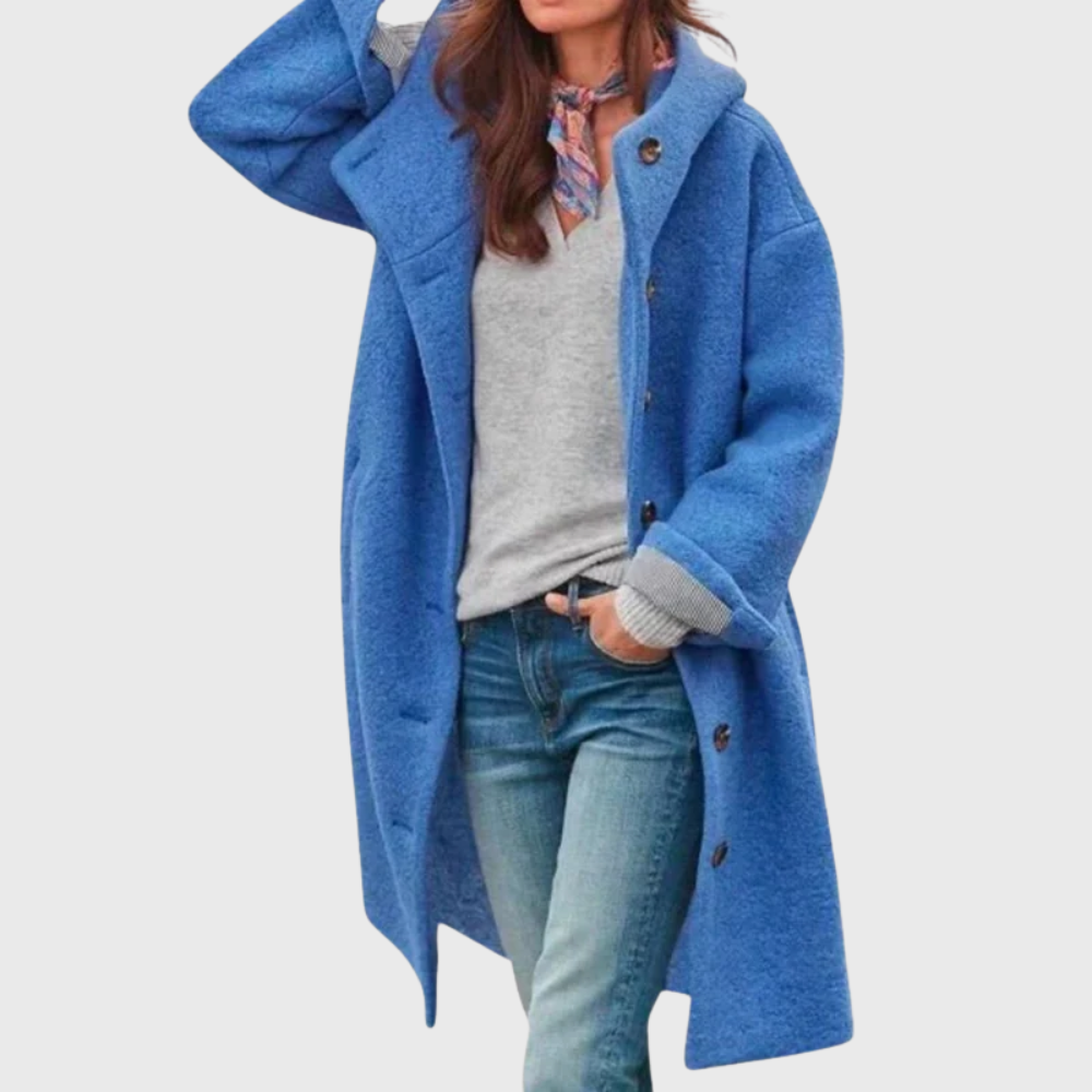 Women's Hooded Button-Front Casual Coat in Blue