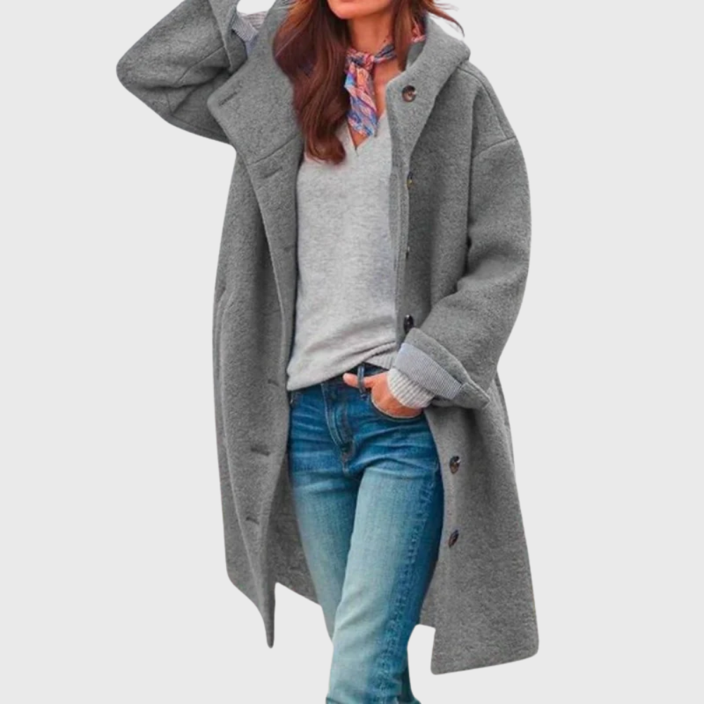 Women's Hooded Button-Front Casual Coat in Grey