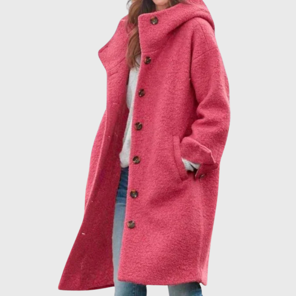 Women's Hooded Button-Front Casual Coat in Pink