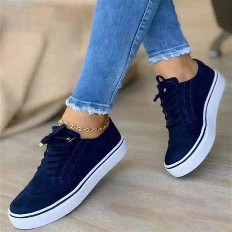 Women's Platform Lace-Up Casual Trainers in Navy