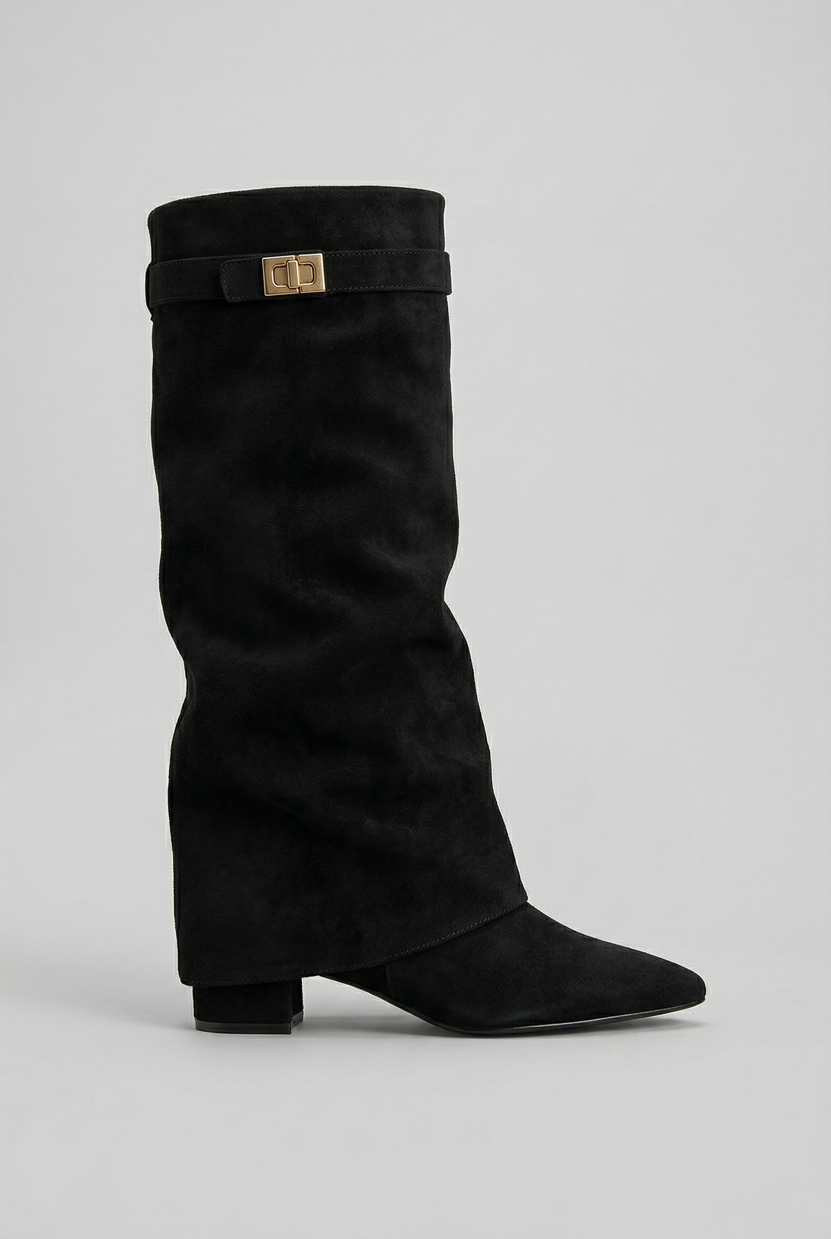Women's Fold-Over Casual Knee High Boots in Black (Brushed Finish)