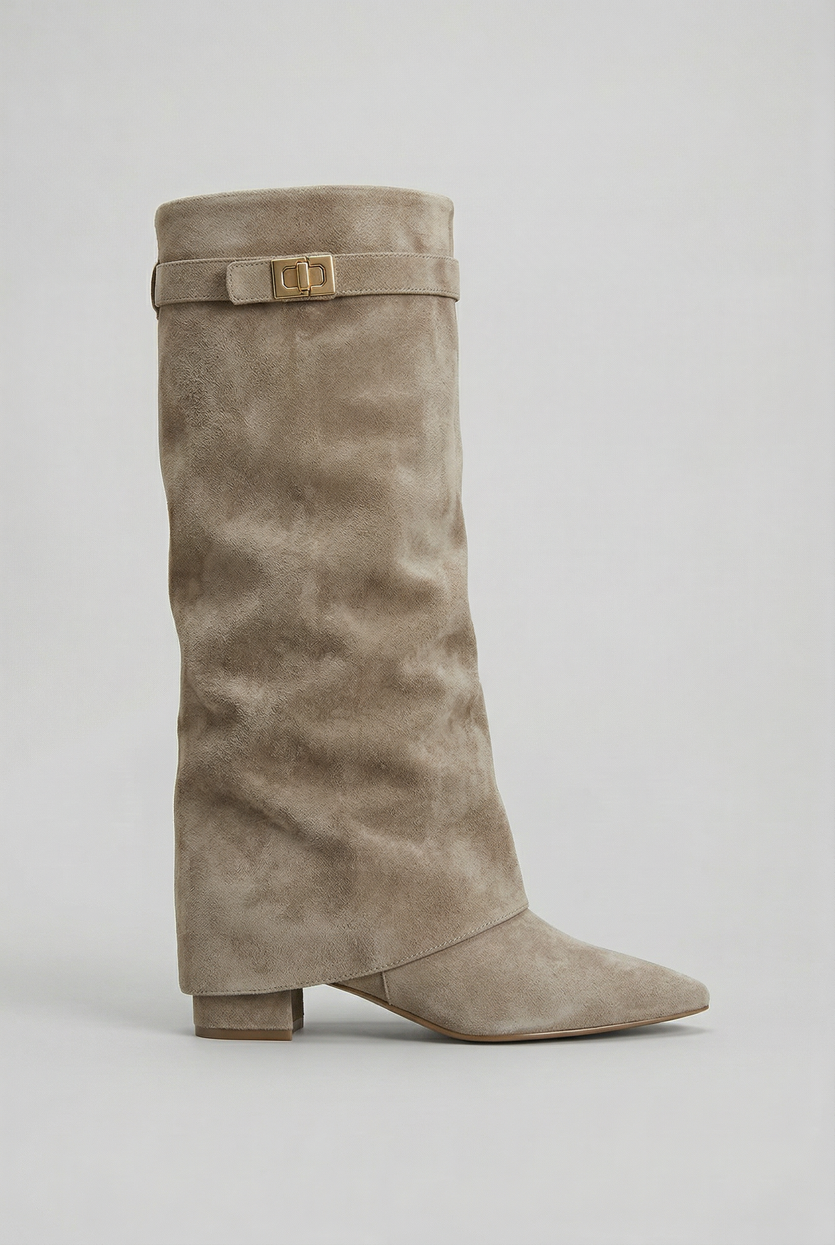 Women's Fold-Over Casual Knee High Boots in Taupe