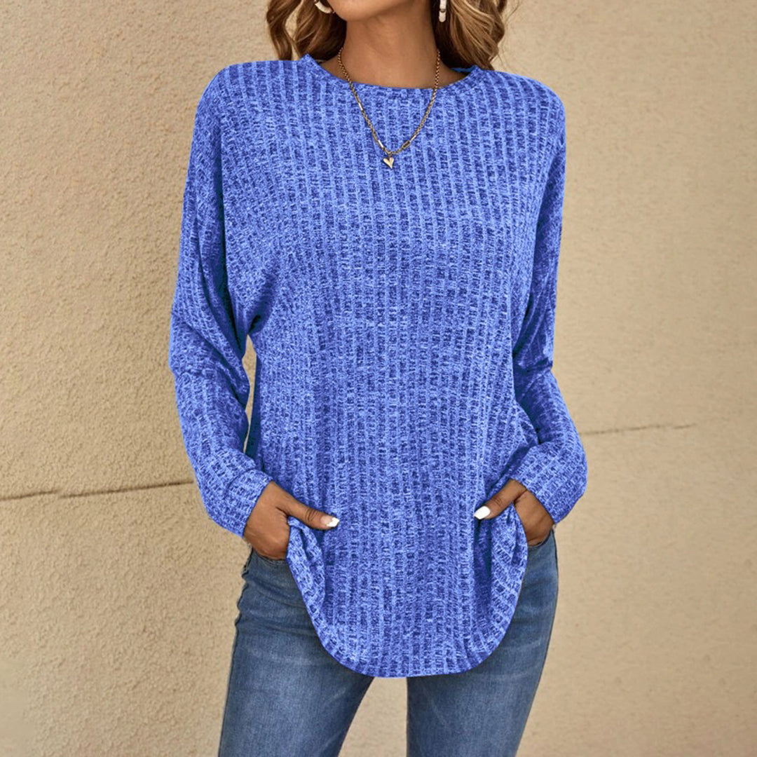 Women's Drop-Shoulder Ribbed Casual Jumper in Blue