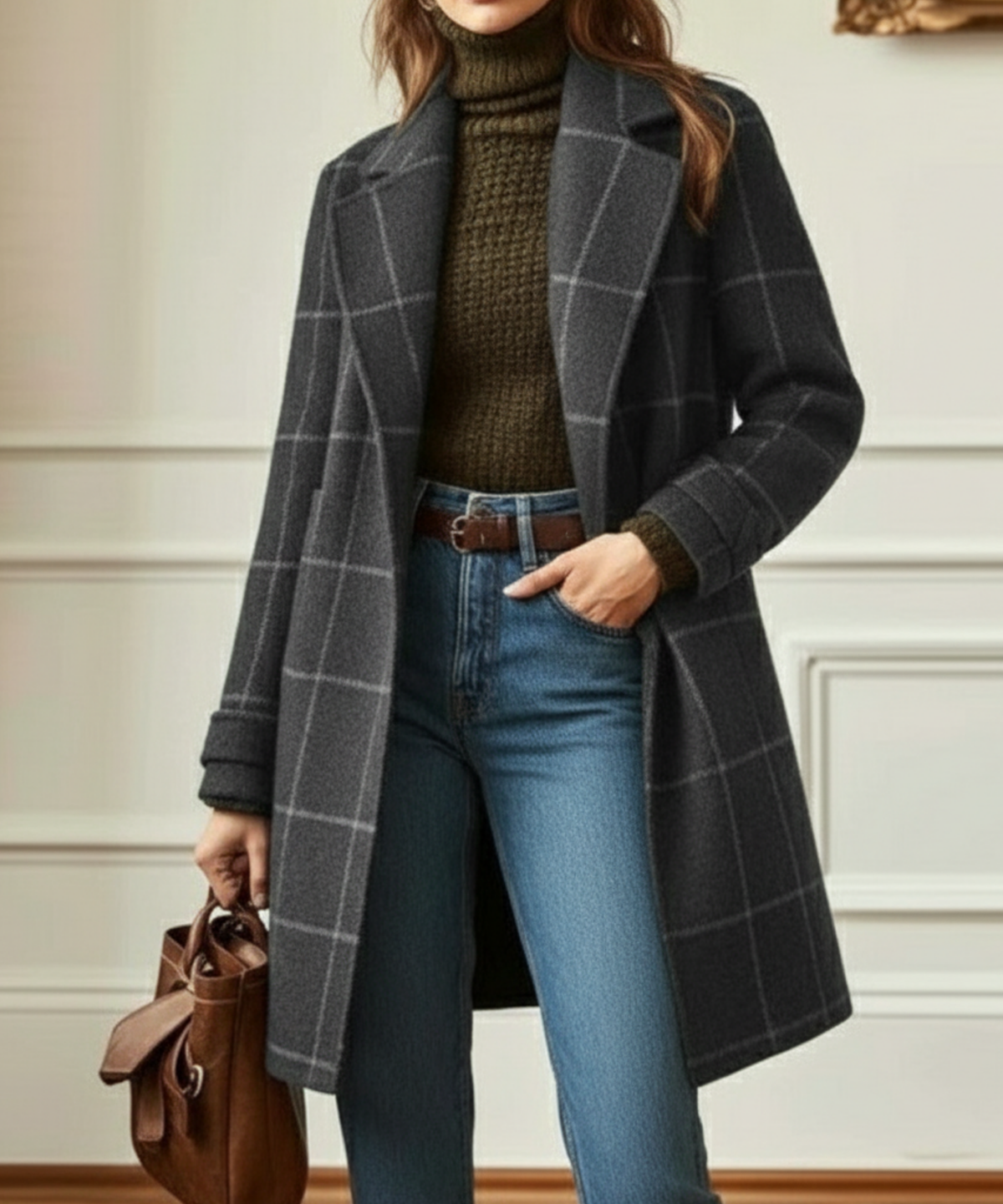 Women's Button-Front Lapel Casual Coat in Dark Grey