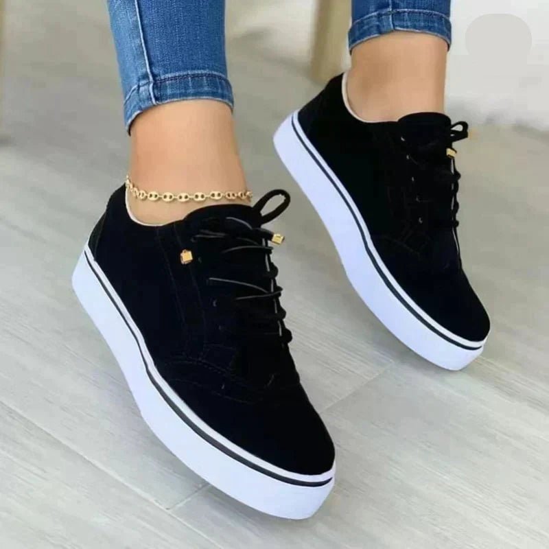 Women's Orthopaedic Lace-Up Casual Trainers in Black