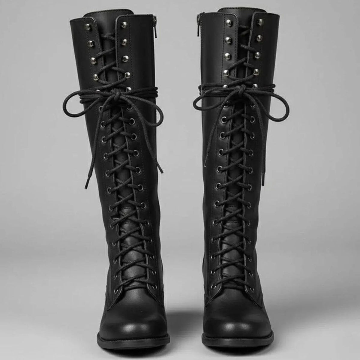 Women's Orthopaedic Lace-Up Casual Knee High Boots in Black