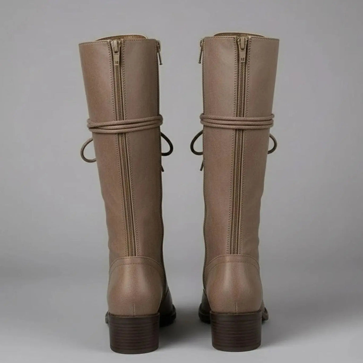 Women's Orthopaedic Lace-Up Casual Knee High Boots in Taupe