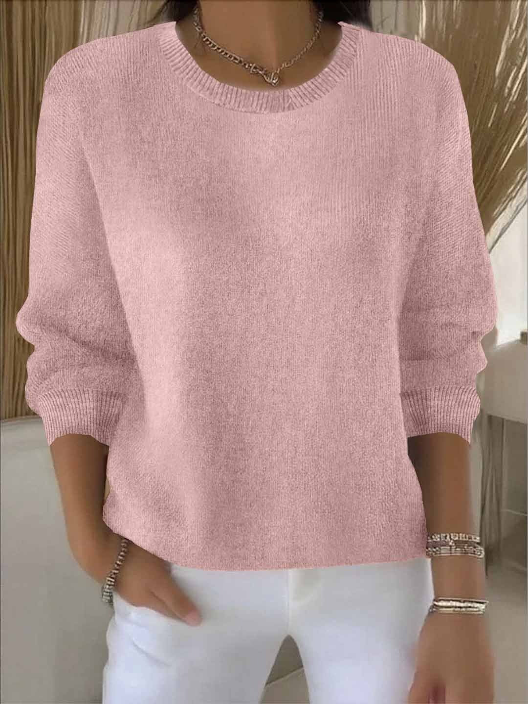 Women's Round-Neck Casual Jumper in Light Pink