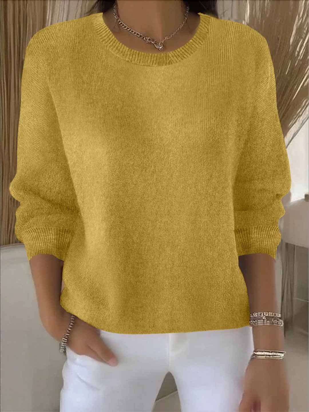 Women's Round-Neck Casual Jumper in Mustard