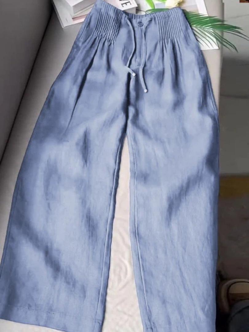 Women's Wide-Leg Casual Trousers in Light Blue
