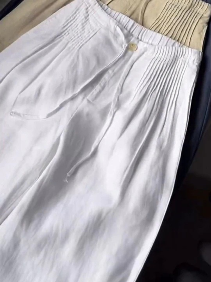 Women's Wide-Leg Casual Trousers in White