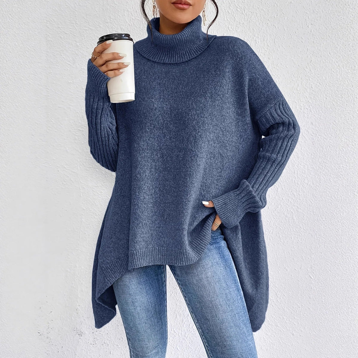 Women's Turtleneck Casual Jumper in Blue