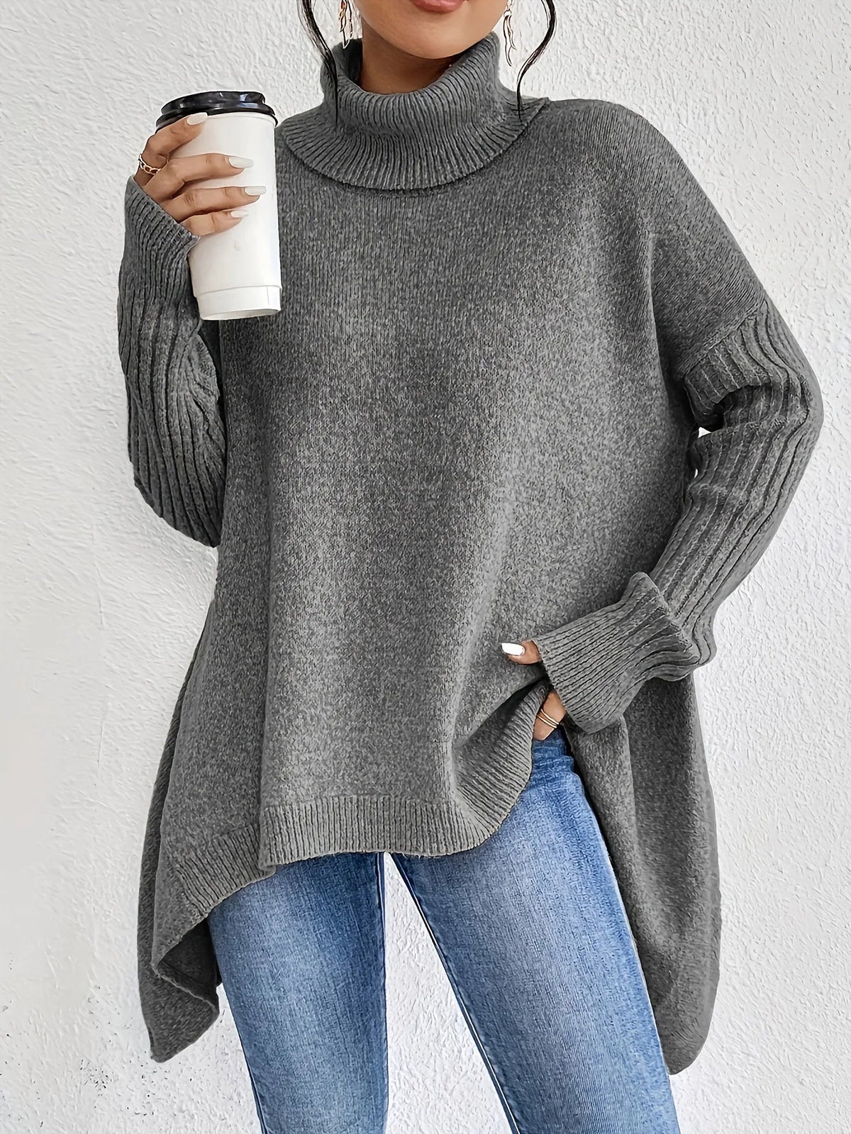 Women's Turtleneck Casual Jumper in Grey