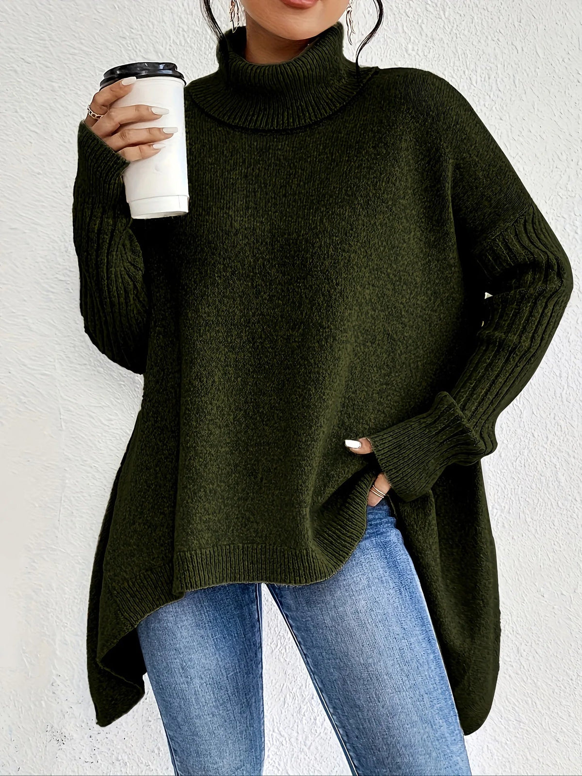 Women's Turtleneck Casual Jumper in Olive