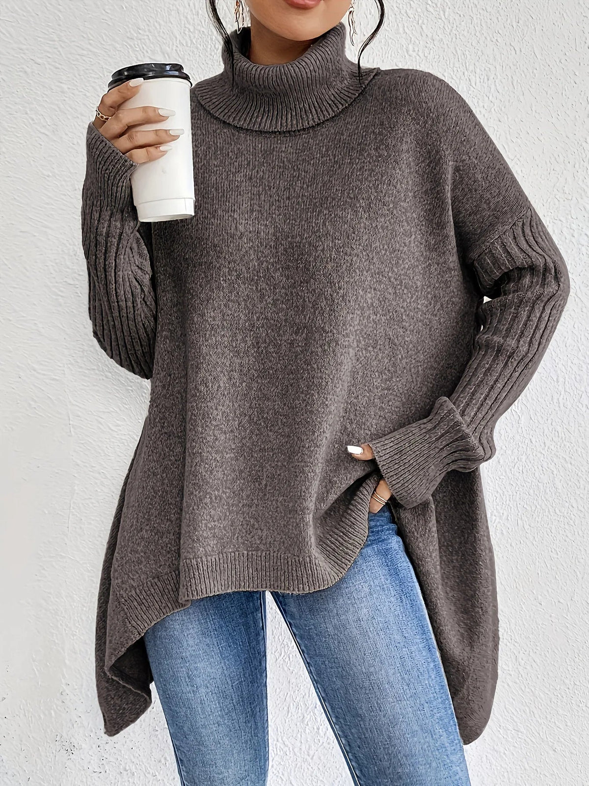 Women's Turtleneck Casual Jumper in Taupe