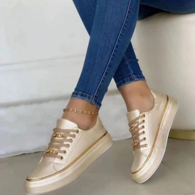 Women's Platform Lace-Up Casual Trainers in Gold