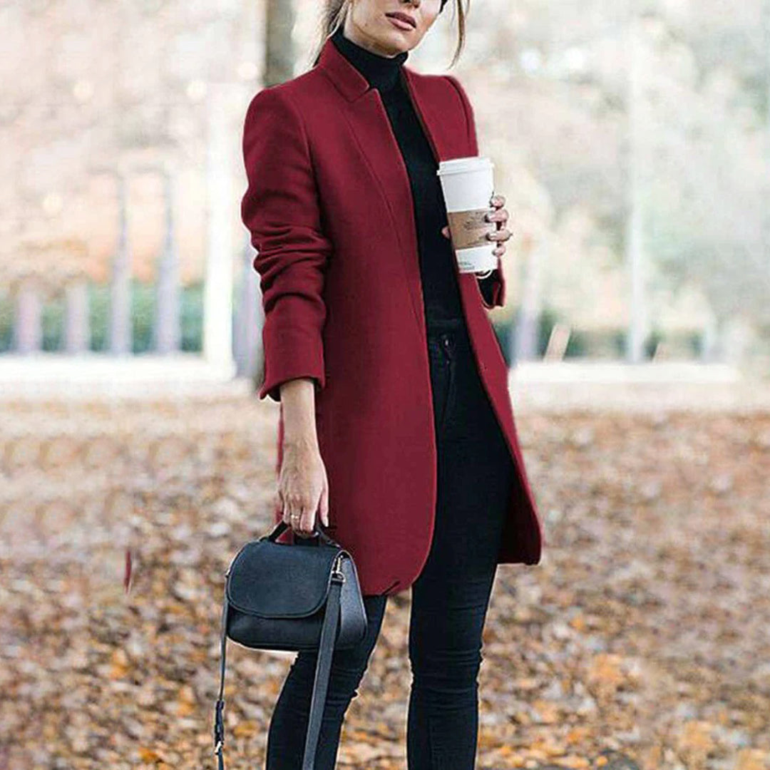 Women's Open-Front Tailored Workwear Coat in Burgundy