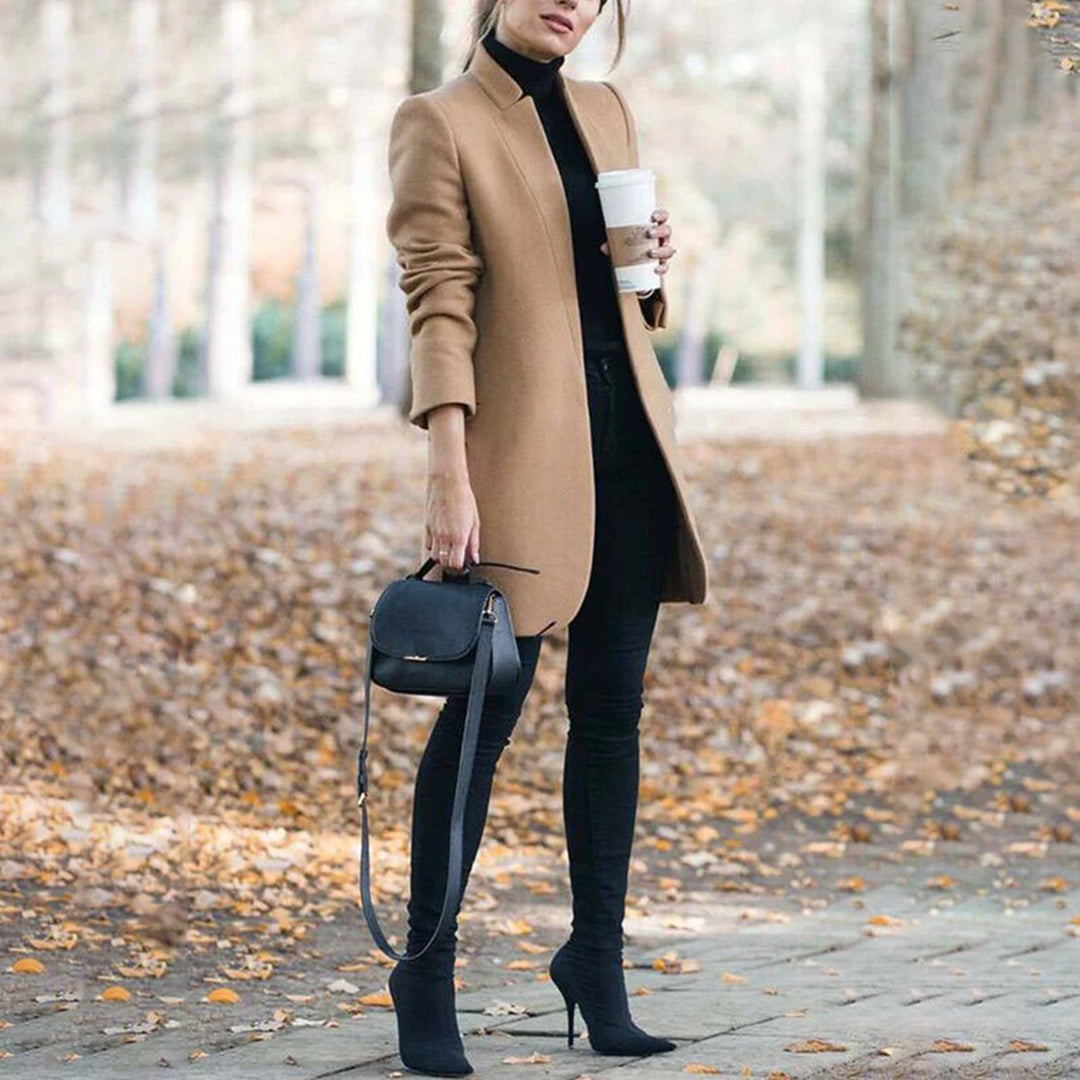 Women's Open-Front Tailored Workwear Coat in Camel