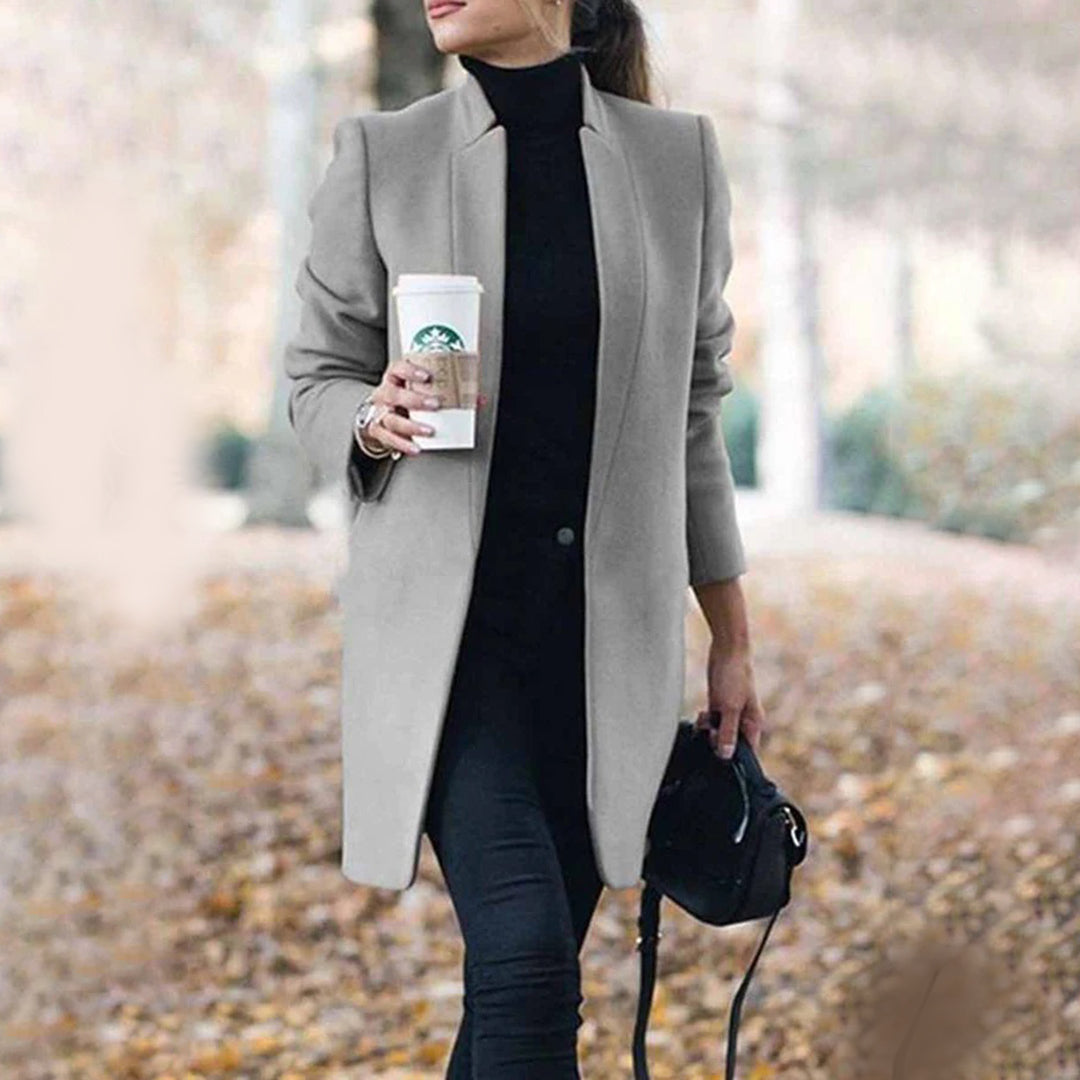 Women's Open-Front Tailored Workwear Coat in Grey