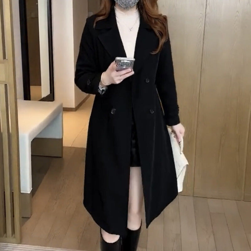 Women's Double-Breasted Casual Coat in Black