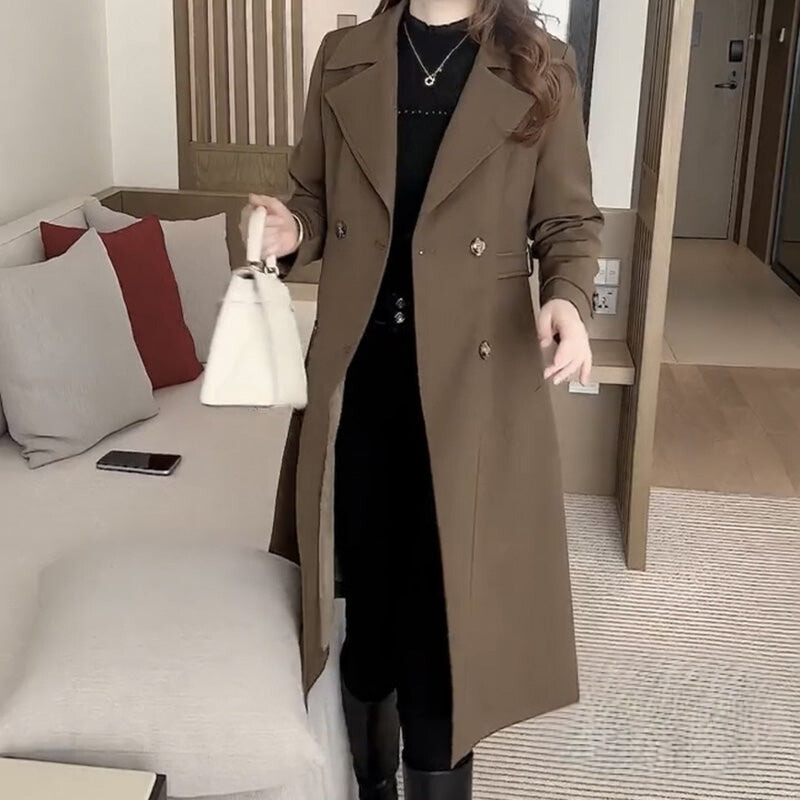 Women's Double-Breasted Casual Coat in Brown