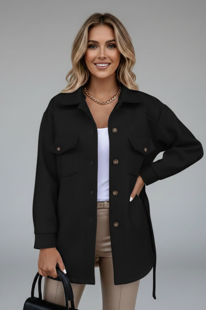 Women's Button-Front Casual Coat in Black