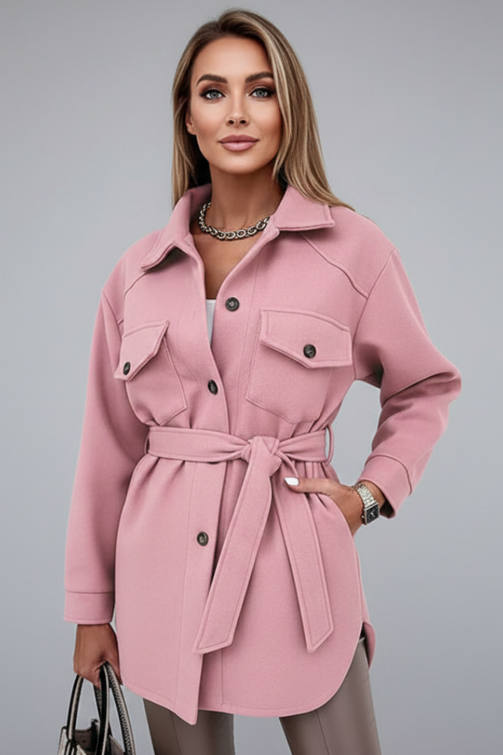 Women's Button-Front Casual Coat in Dusty Rose
