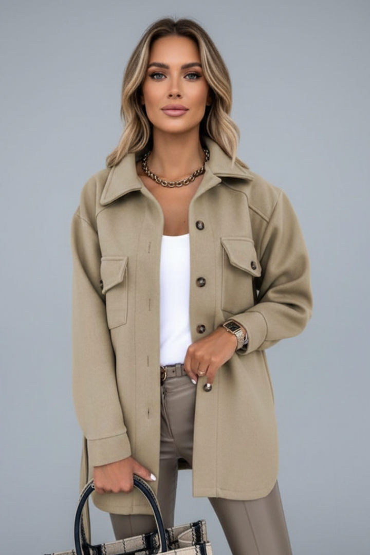 Women's Button-Front Casual Coat in Khaki