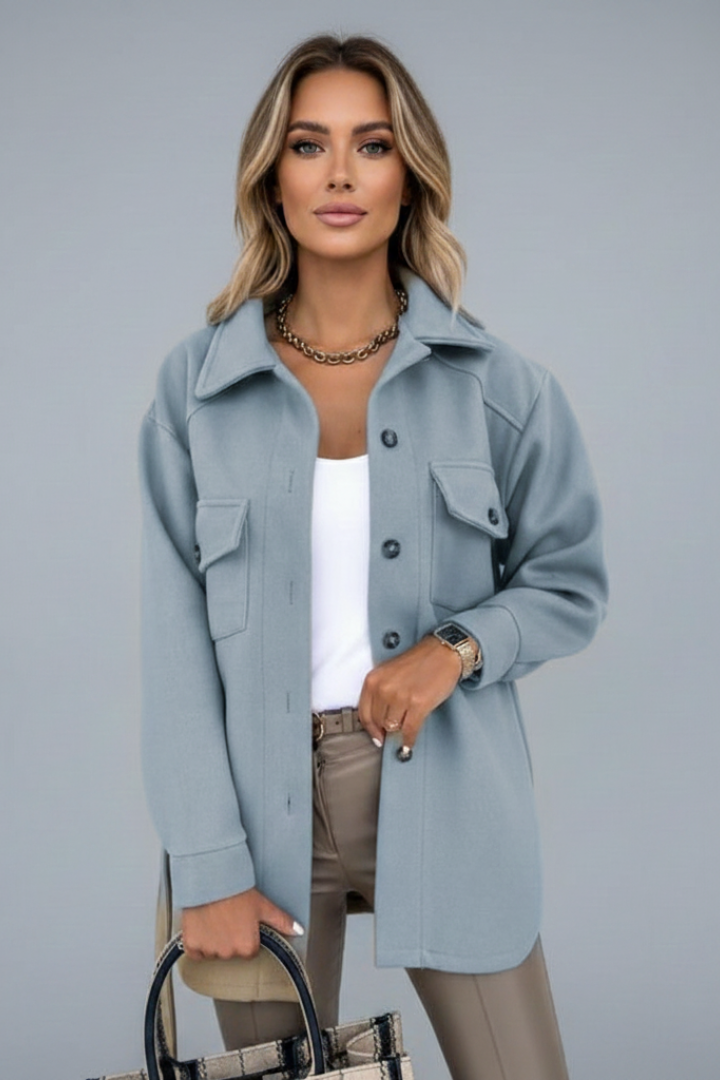 Women's Button-Front Casual Coat in Light Blue