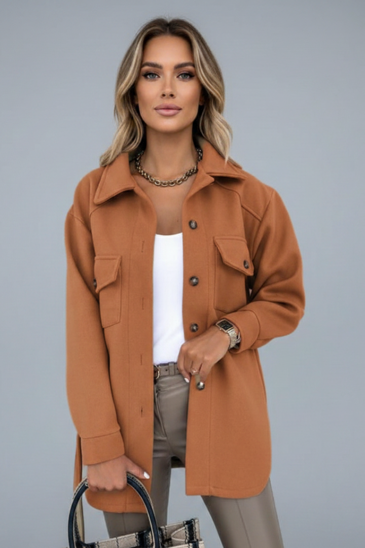 Women's Button-Front Casual Coat in Rust
