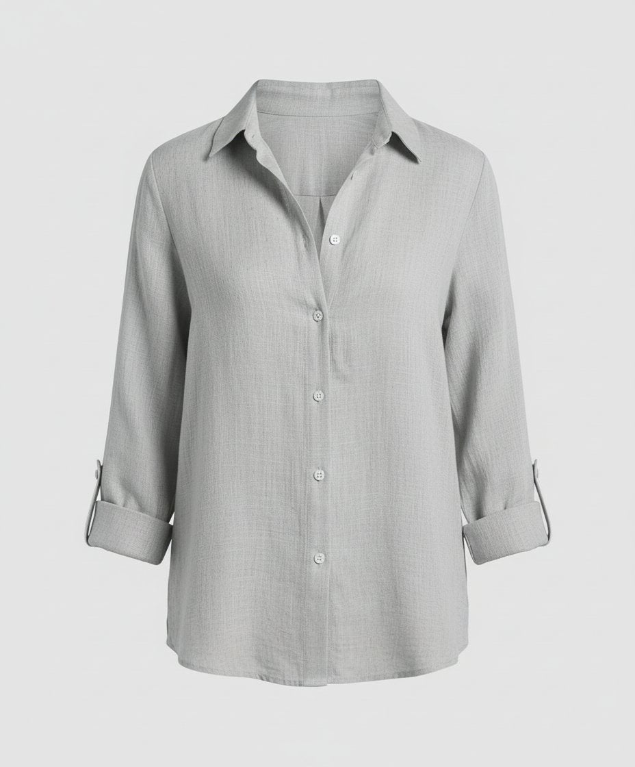 Women's Button-Front Casual Shirt in Light Grey
