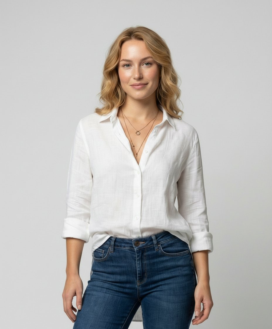 Women's Button-Front Casual Shirt in White