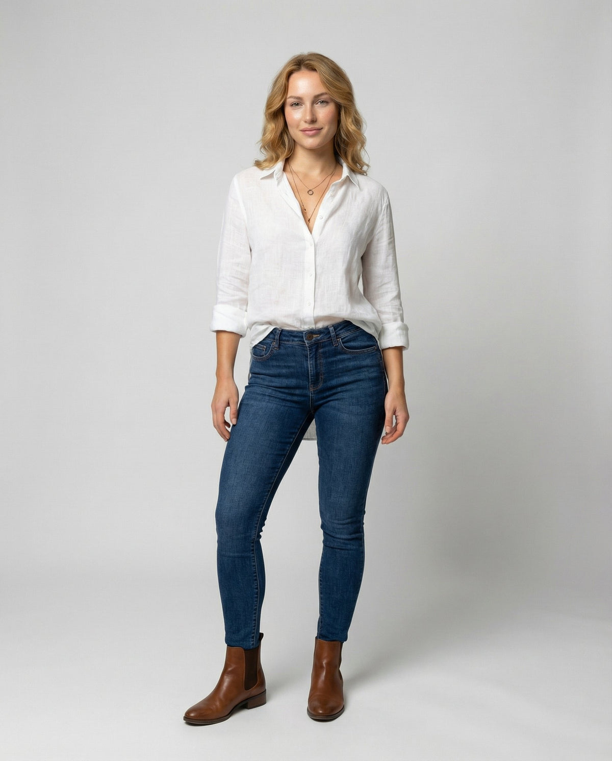Women's Button-Front Casual Shirt in White