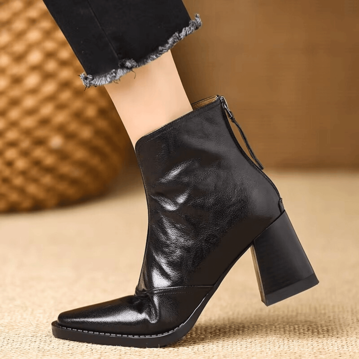 Women's Orthopaedic Back-Zip Casual Ankle Boots in Black