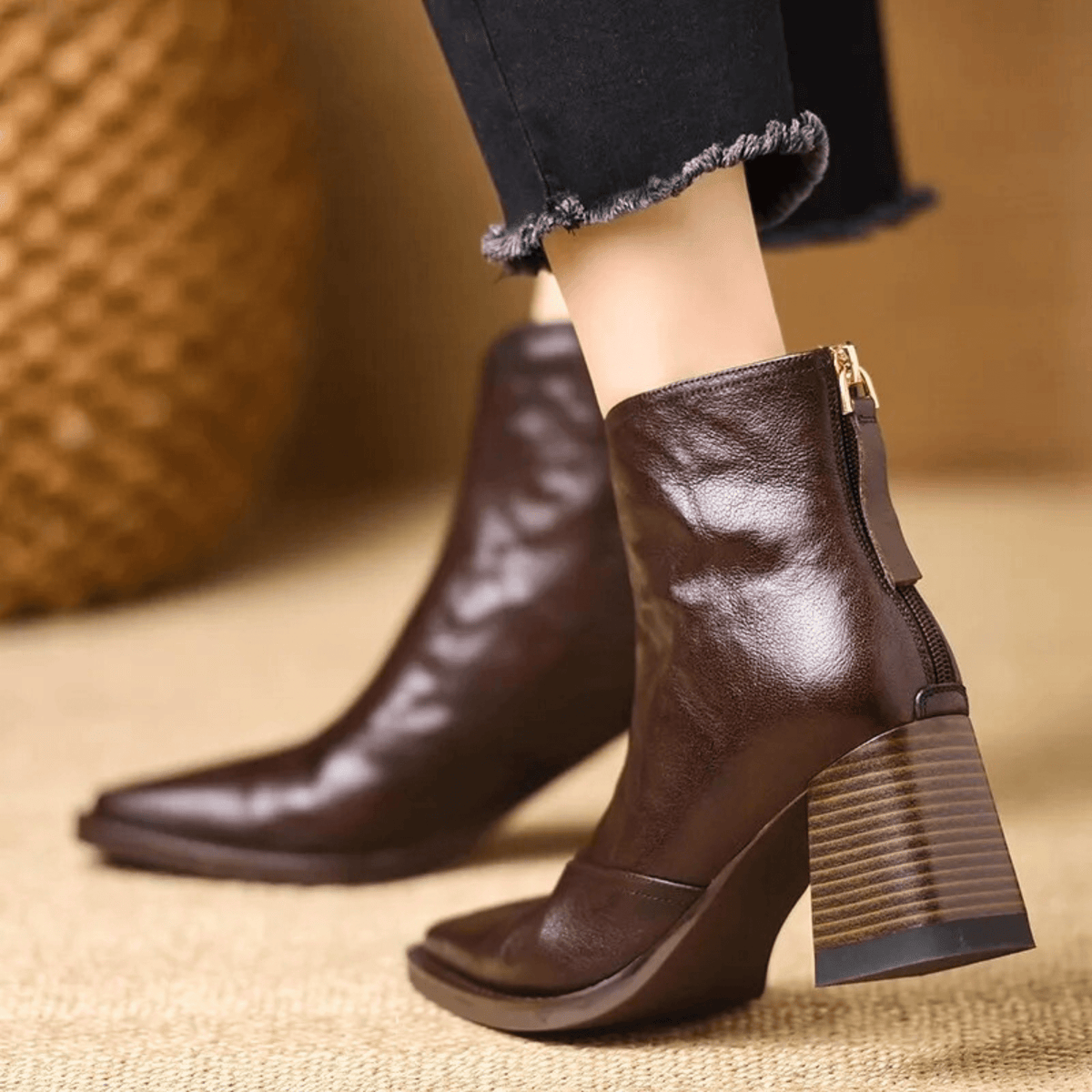 Women's Orthopaedic Back-Zip Casual Ankle Boots in Brown