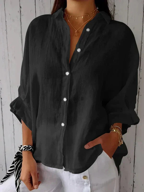 Women's Button-Front Casual Shirt in Black