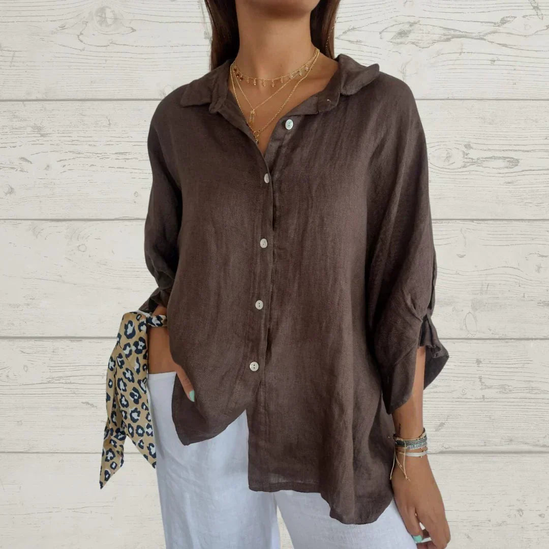 Women's Button-Front Casual Shirt in Brown