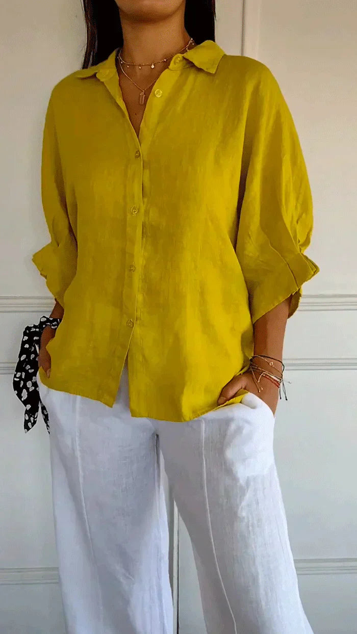 Women's Button-Front Casual Shirt in Mustard