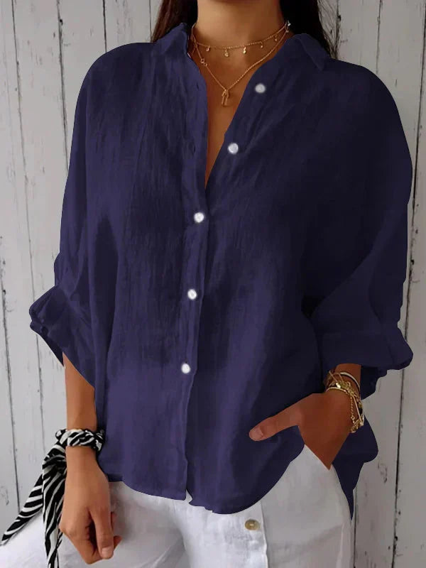 Women's Button-Front Casual Shirt in Navy