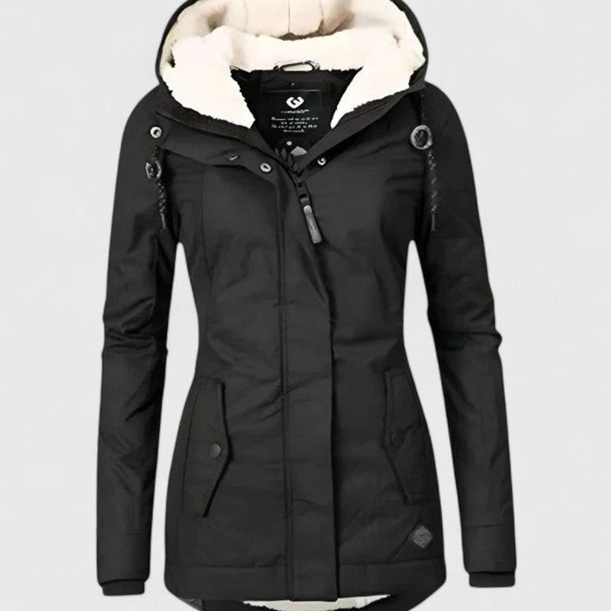 Women's Zip-Front Hooded Casual Coat in Black
