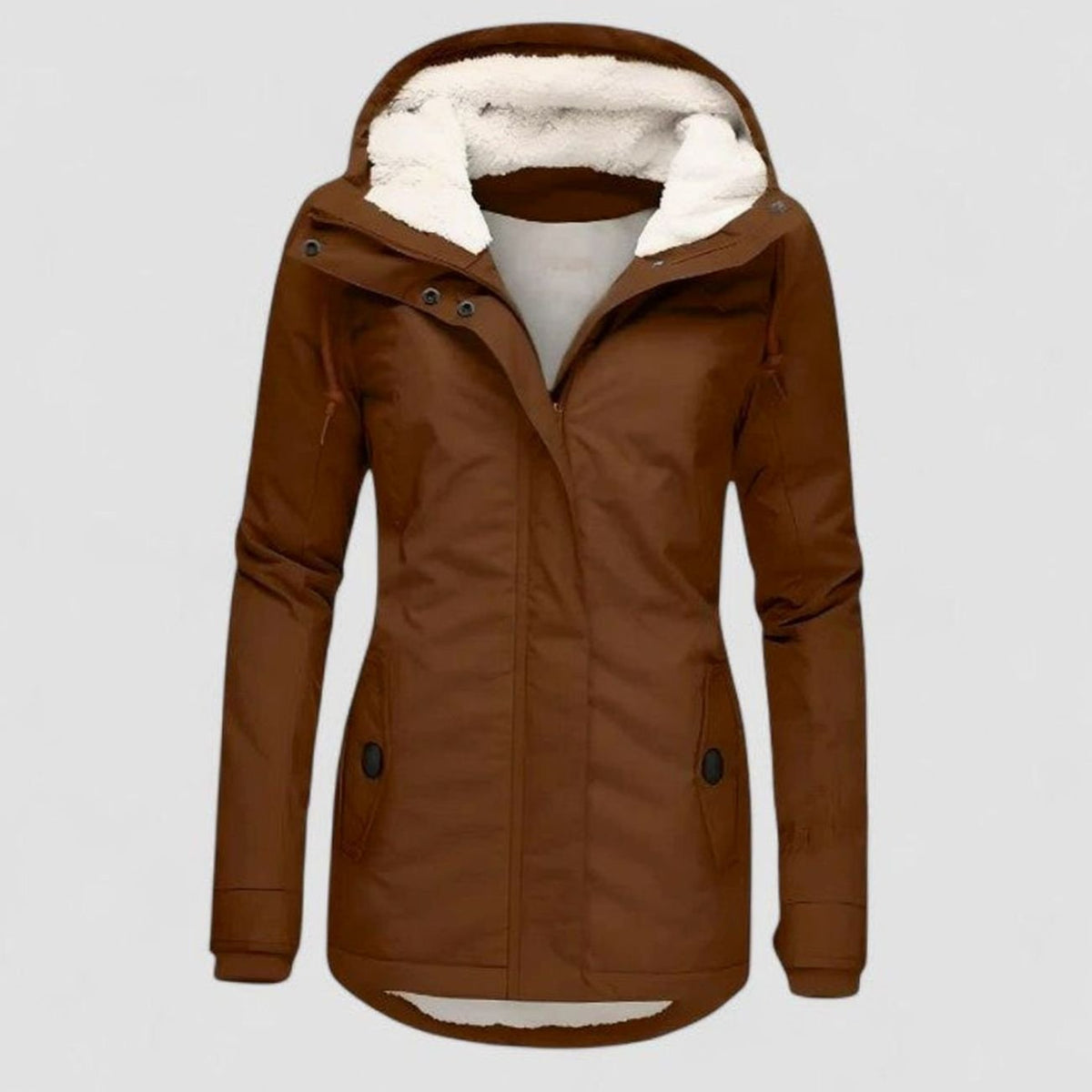 Women's Zip-Front Hooded Casual Coat in Brown