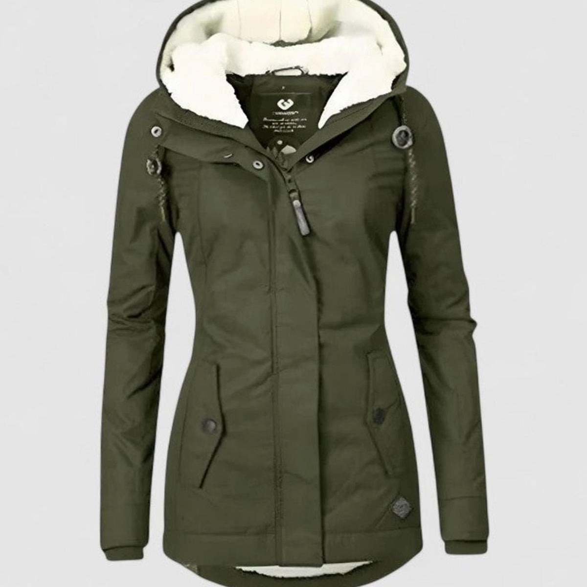 Women's Zip-Front Hooded Casual Coat in Olive