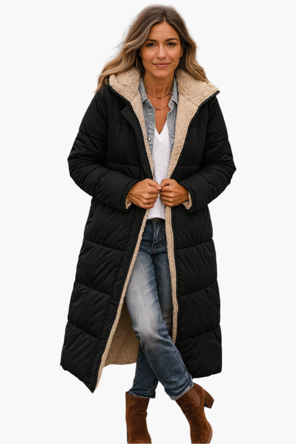 Women's Hooded Quilted Long-Sleeve Casual Coat in Black