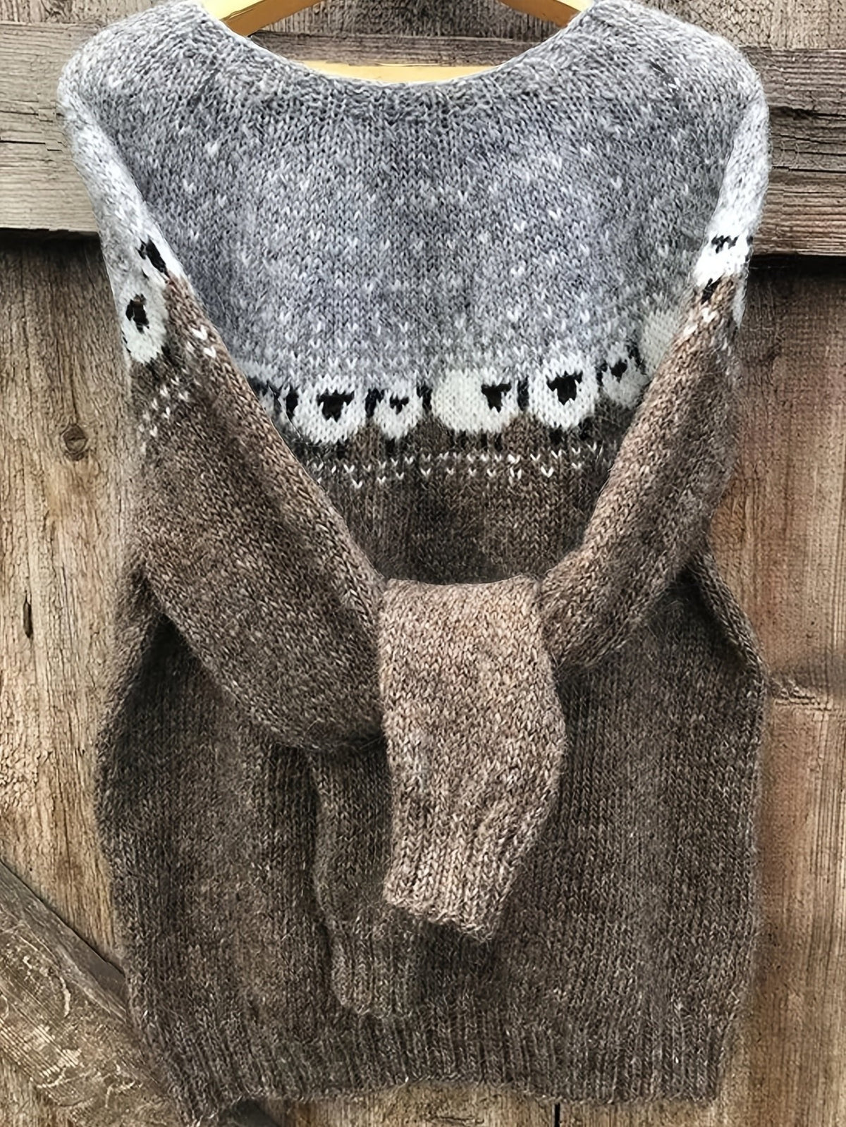 Women's Sheep Jacquard Yoke Casual Jumper in Taupe